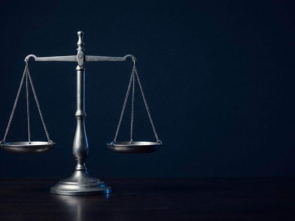 Silver balance scale on a dark surface