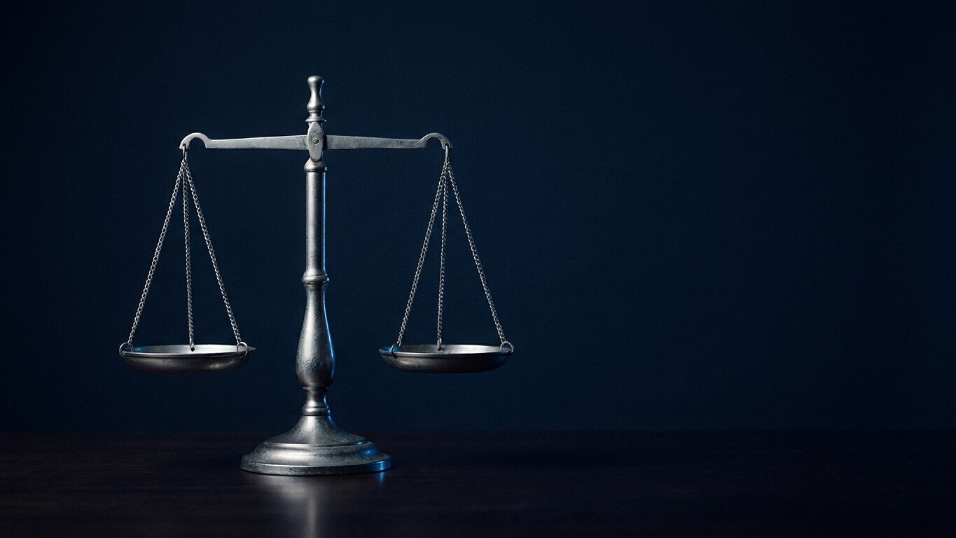 Silver balance scale on a dark surface