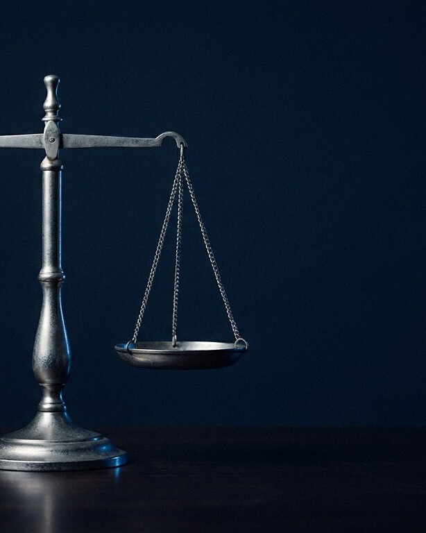 Silver balance scale on a dark surface