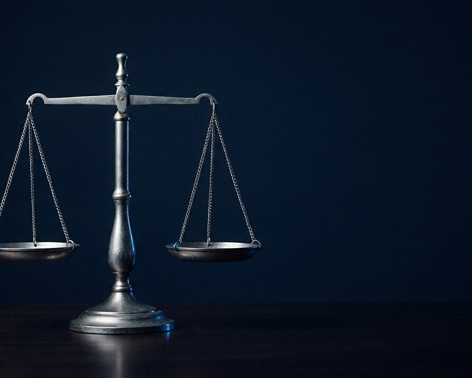 Silver balance scale on a dark surface